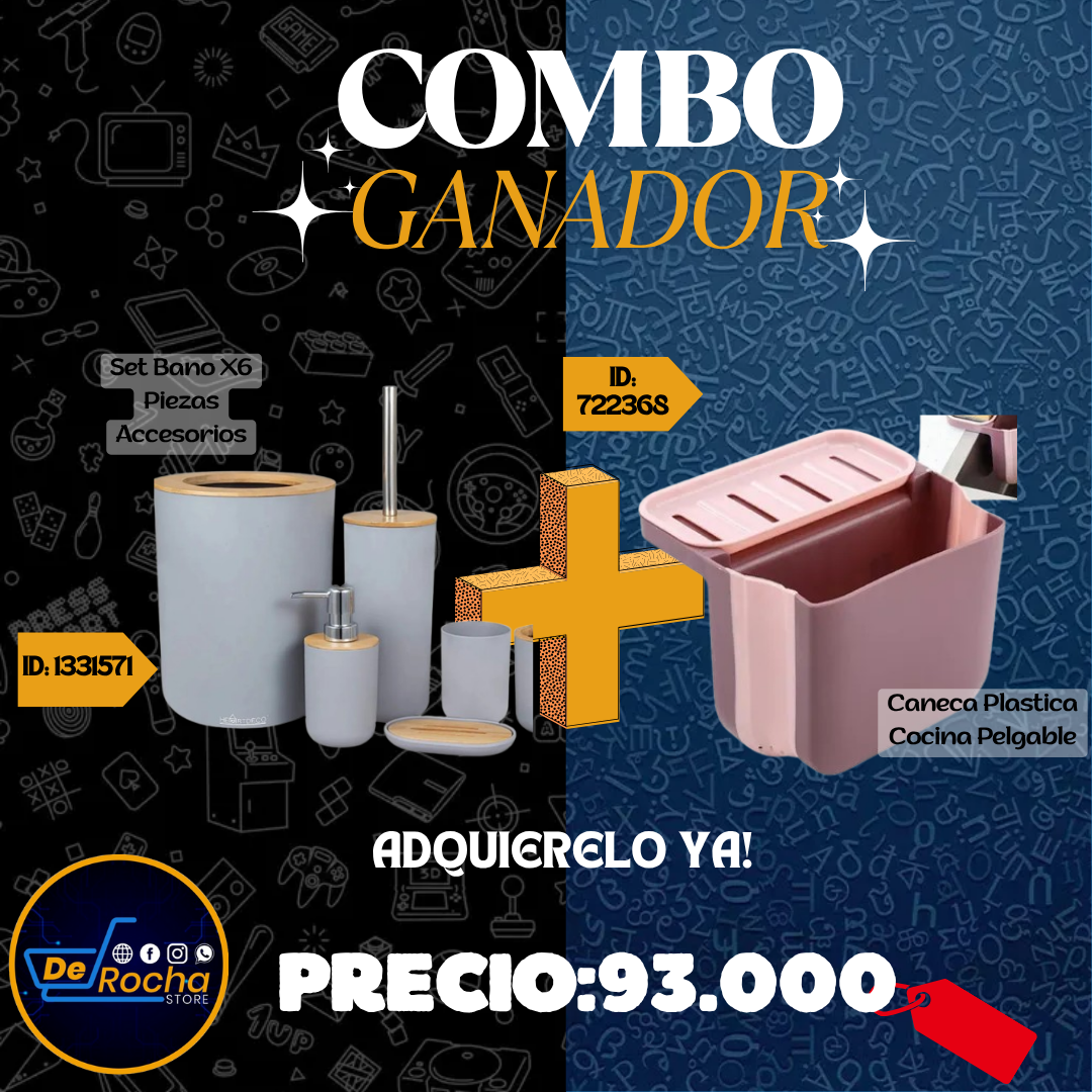 Combo caneca plegable+set baño x6